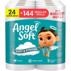 imageAngel Soft Toilet Paper 4 Mega Rolls  16 Regular Rolls Soft and Strong Toilet Tissue480 sheet Pack of 24