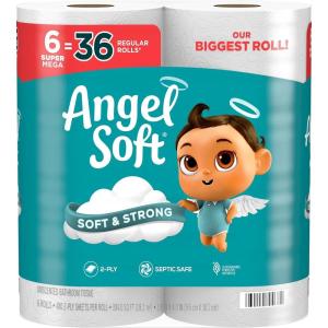 imageAngel Soft Toilet Paper 4 Mega Rolls  16 Regular Rolls Soft and Strong Toilet Tissue480 sheet Pack of 6