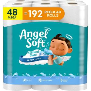 imageAngel Soft Toilet Paper with Fresh Linen Scented Tube 48 Mega Rolls  192 Regular Rolls Soft and Strong Toilet Tissue