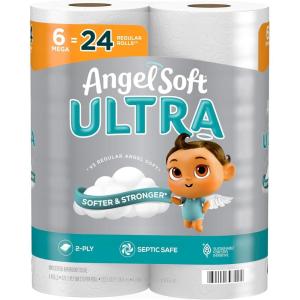 imageAngel Soft Ultra Toilet Paper 6 Mega Rolls  24 Regular Rolls 2 Ply Toilet Tissue320 sheet Pack of 6