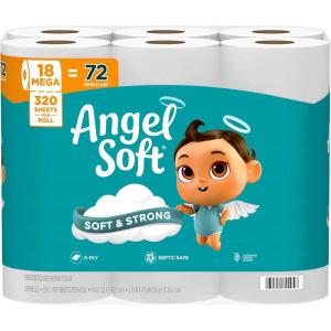 imageAngel Soft Toilet Paper 18 Mega Rolls  72 Regular Rolls Soft and Strong Toilet Tissue320 Sheet Pack of 18