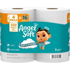 imageAngel Soft Toilet Paper 18 Mega Rolls  72 Regular Rolls Soft and Strong Toilet Tissue320 Sheet Pack of 4